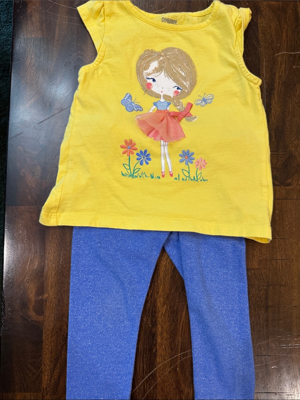 Gymboree Yellow Graphic Tank with Blue Sparkle Leggings